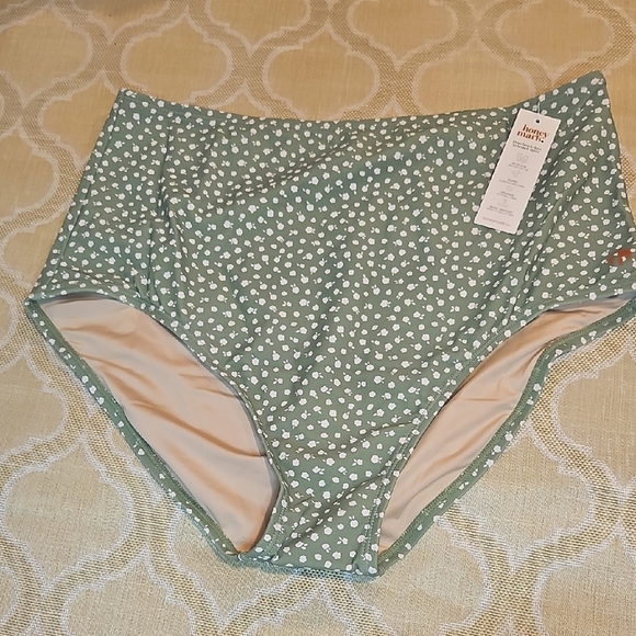 NWT Honey Mark Sz. L High Waisted Full Coverage Women's Green Floral Swim Bottom - Picture 1 of 8